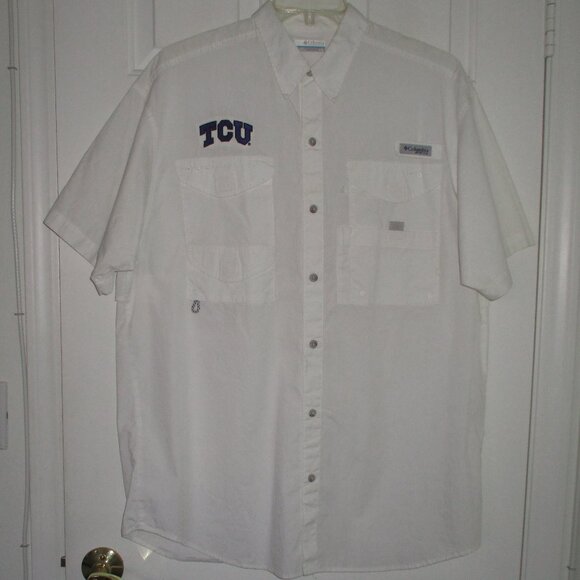 Columbia PFG Mens S/S "T.C.U." White Cotton 4 Pocket Vented Back Fishing Shirt-L - Picture 1 of 4